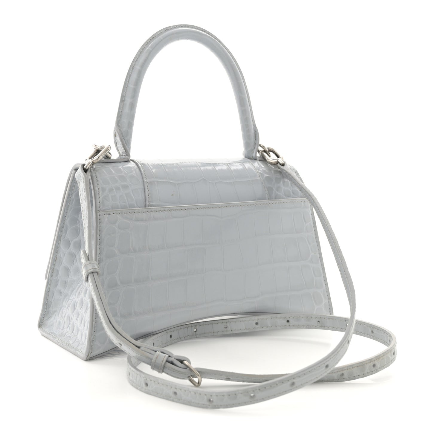 Shiny Calfskin Crocodile Embossed Small Hourglass Top Handle Bag Ash Blue