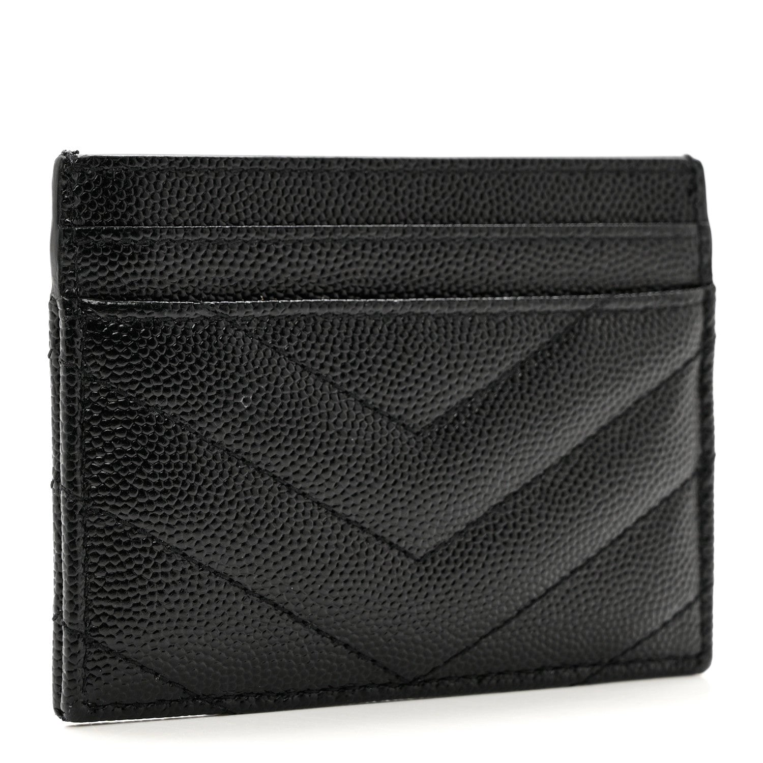 Saint Laurent Grain De Poudre Matelasse Chevron Monogram Credit Card Case Black 3 of 7
