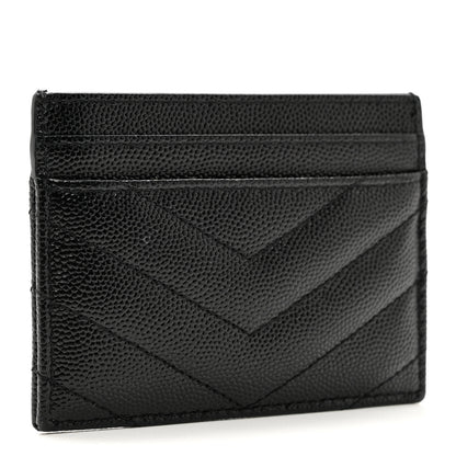 Saint Laurent Grain De Poudre Matelasse Chevron Monogram Credit Card Case Black 3 of 7