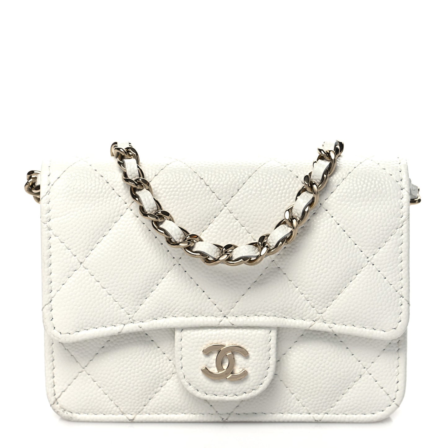 Caviar Quilted Mini Chain Bag White