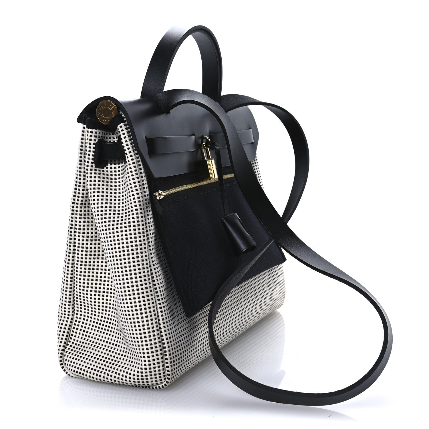 Hermes Vache Hunter Toile Quadrille Viking Herbag Zip Retourne 31 PM Ecru Black 8 of 24