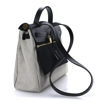 Hermes Vache Hunter Toile Quadrille Viking Herbag Zip Retourne 31 PM Ecru Black 8 of 24