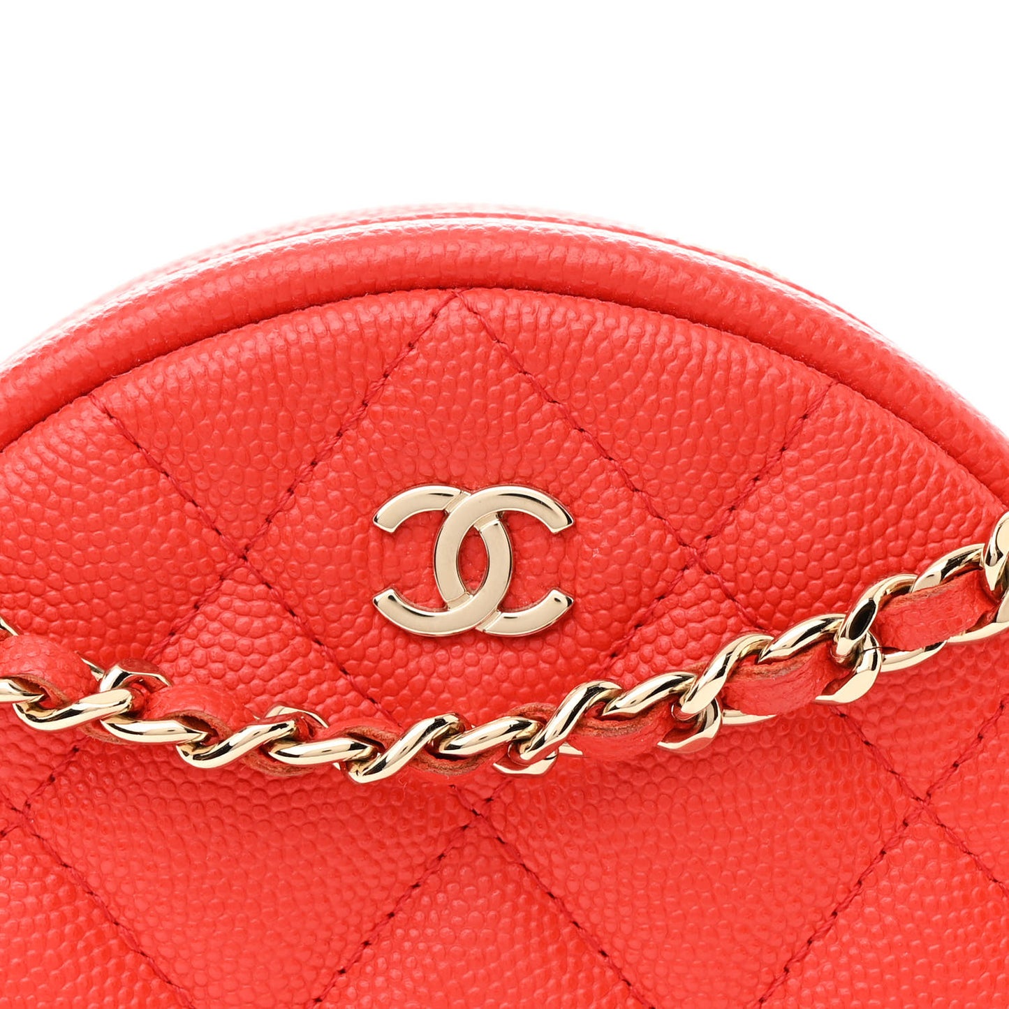 Caviar Quilted Round Clutch With Chain Red