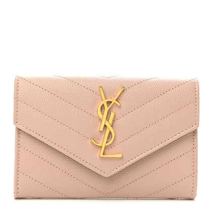 Saint Laurent Grain De Poudre Matelasse Chevron Small Monogram Envelope Wallet Pink 1 of 7