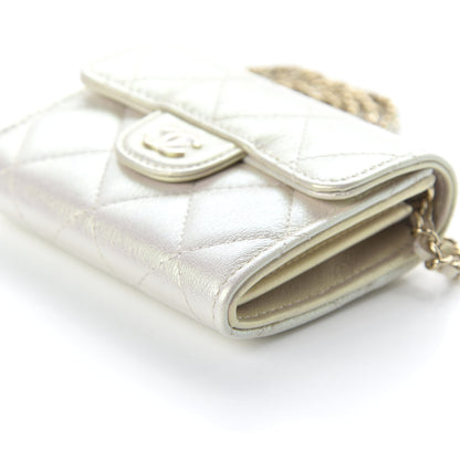 Chanel Iridescent Lambskin Quilted Flap Card Holder On Chain Ivory 6 of 10