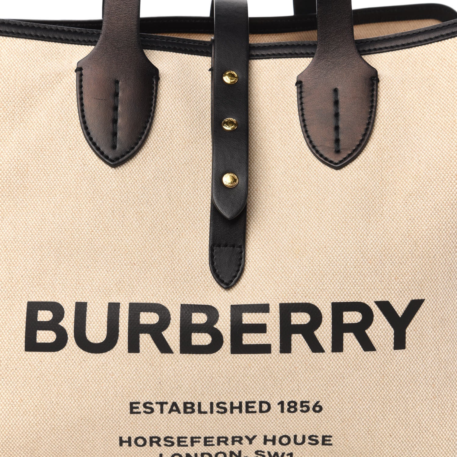 Burberry Cotton Soft Canvas Calfskin Medium Belt Tote Natural Black 8 of 9