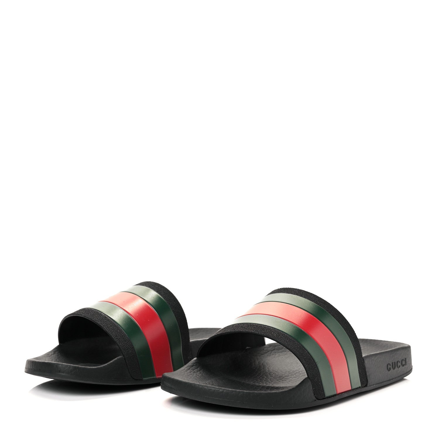 Gucci Rubber Web Mens Pool Slide Sandals 7 Black Green Red 3 of 6