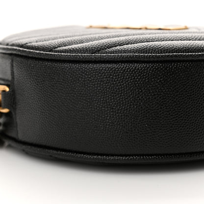 Saint Laurent Grain De Poudre Matelasse Chevron Quilted Round Vinyle Camera Bag Black 9 of 10