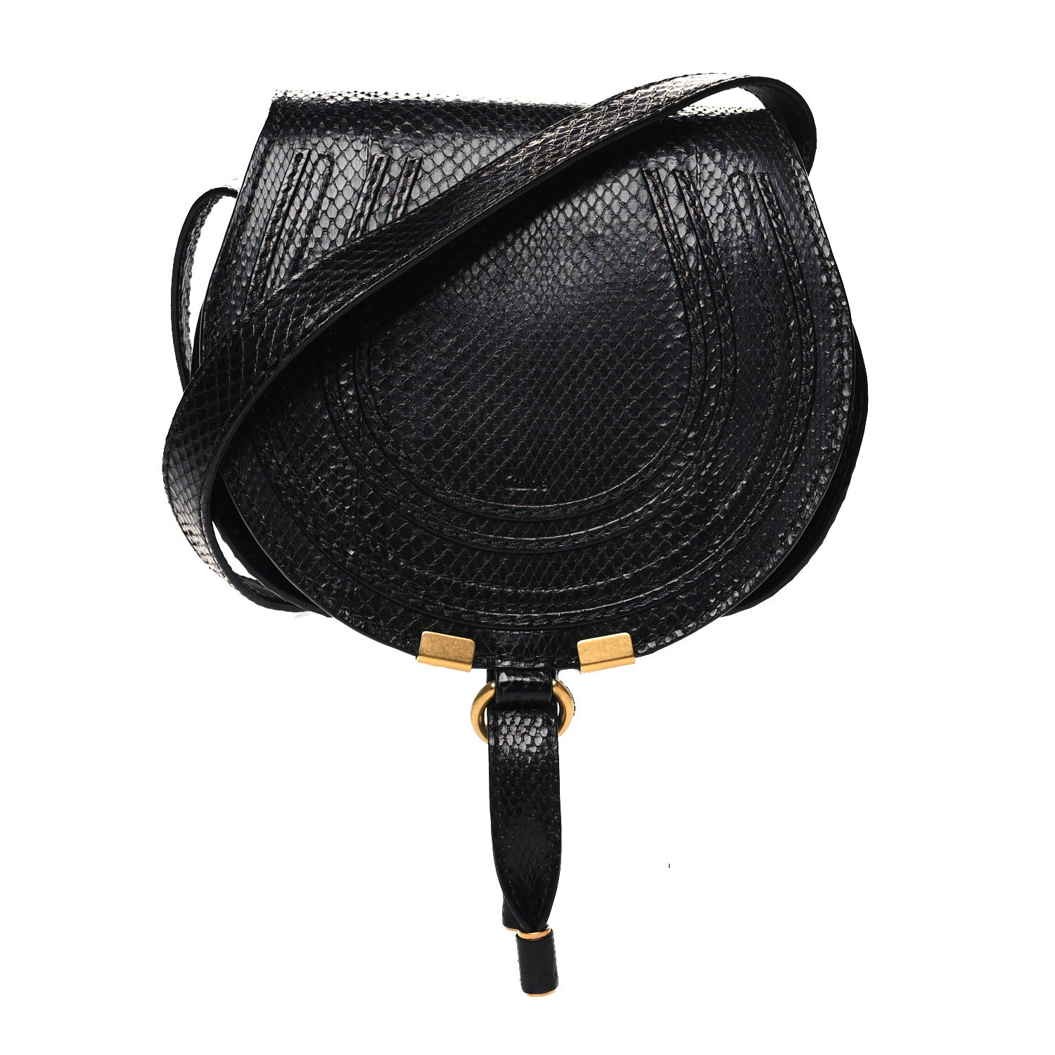 Chloe Snakeskin Mini Marcie Round Crossbody Bag Black 1 of 10