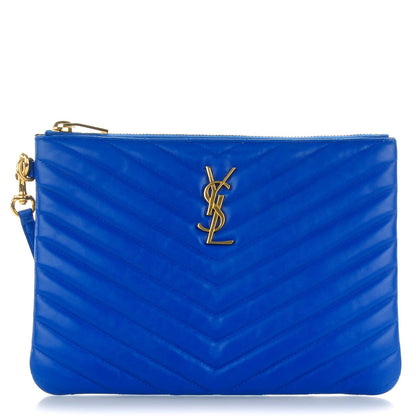 Saint Laurent Calfskin Matelasse Chevron Monogram A5 Wristlet Blue Majorelle 1 of 7