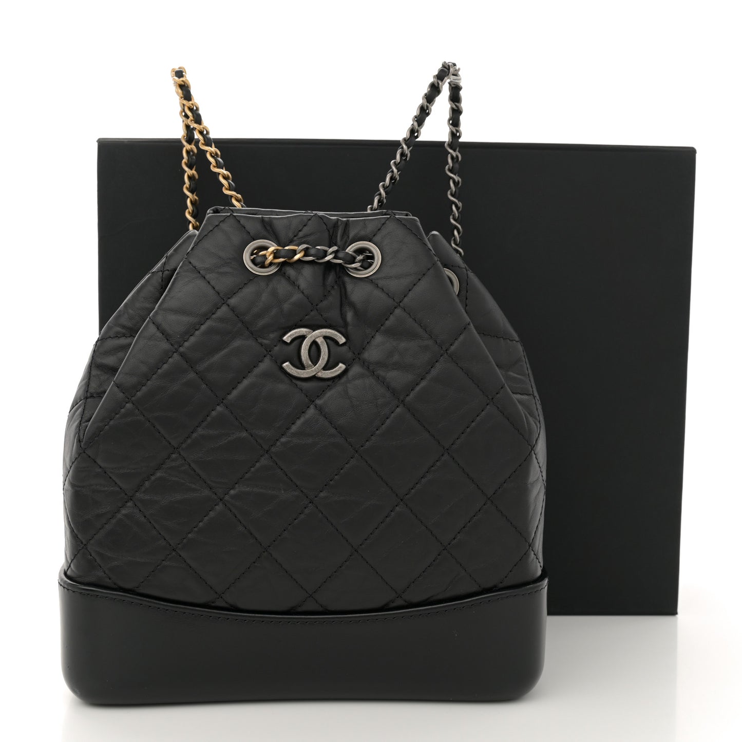 Aged Calfskin Quilted Small Gabrielle Backpack Black