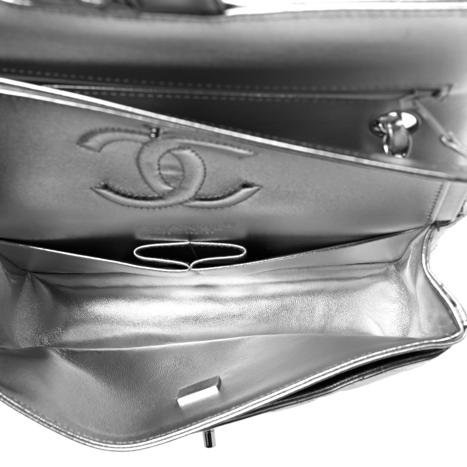 Chanel Hammered Metallic Calfskin Quilted Small Double Flap Silver 5 of 11