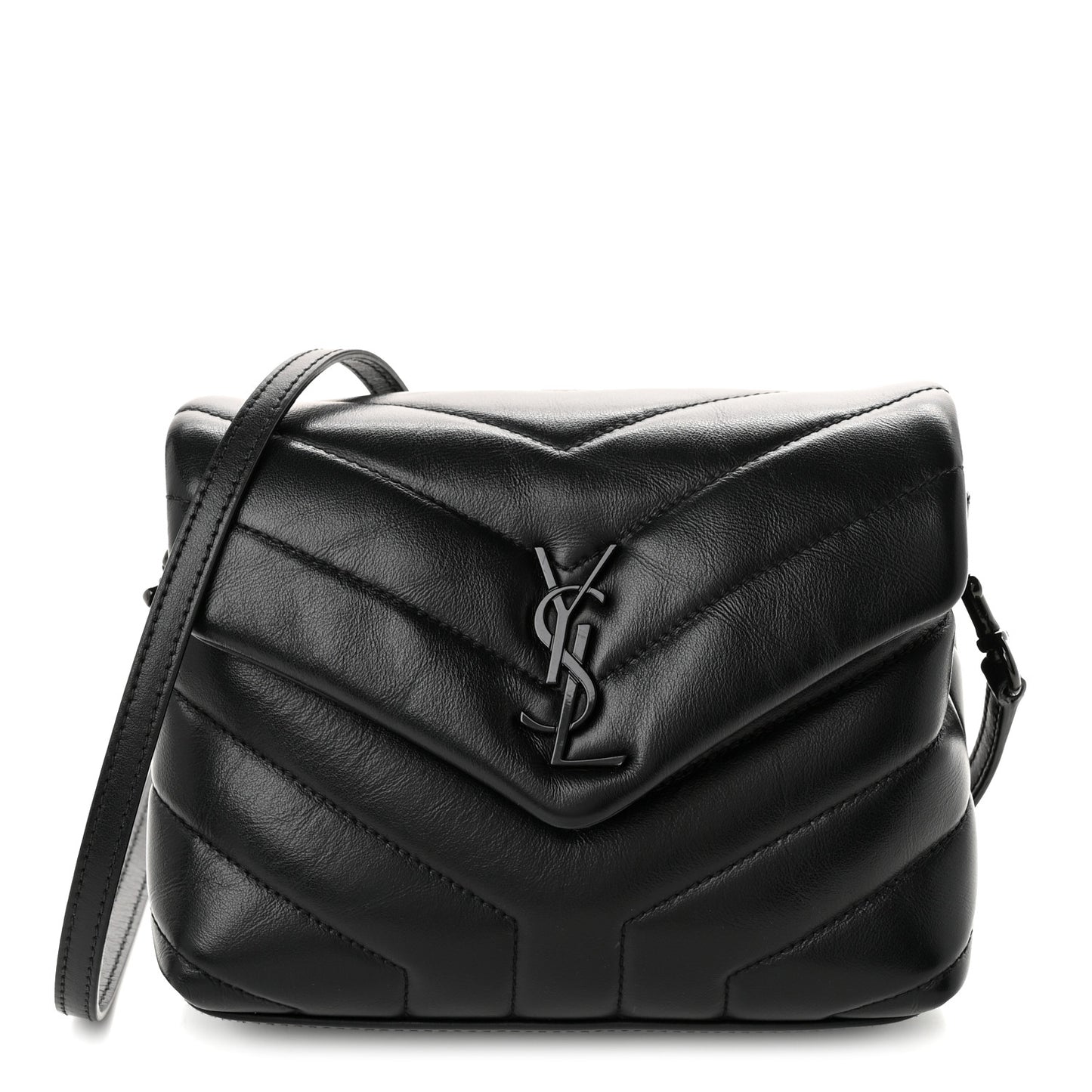 Calfskin Y Quilted Monogram Monochrome Toy Loulou Crossbody Bag Black