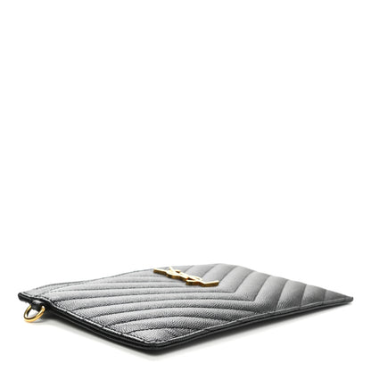 Saint Laurent Grain De Poudre Chevron Monogram Large Bill Pouch Black 4 of 8