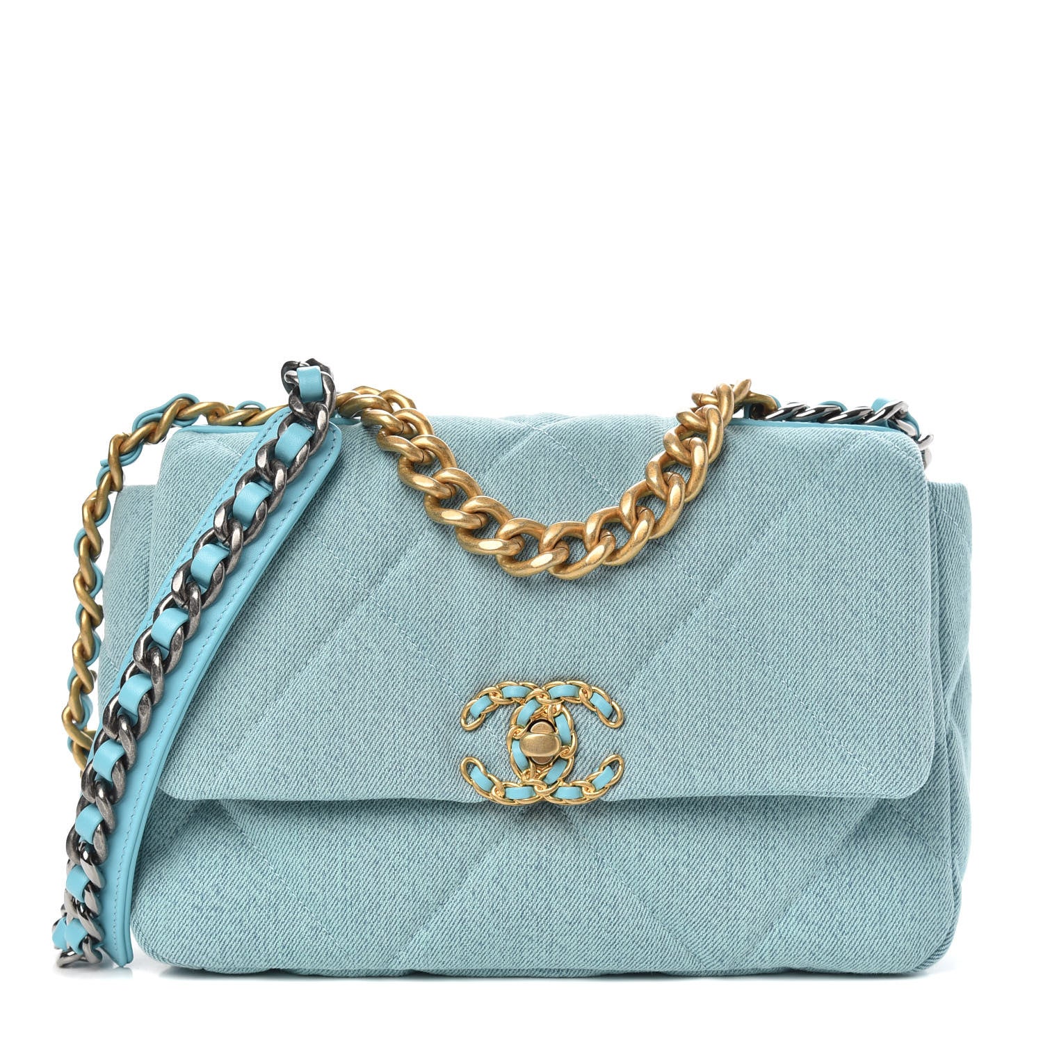 Chanel Denim Quilted Medium Chanel 19 Flap Neon Blue 1 of 10