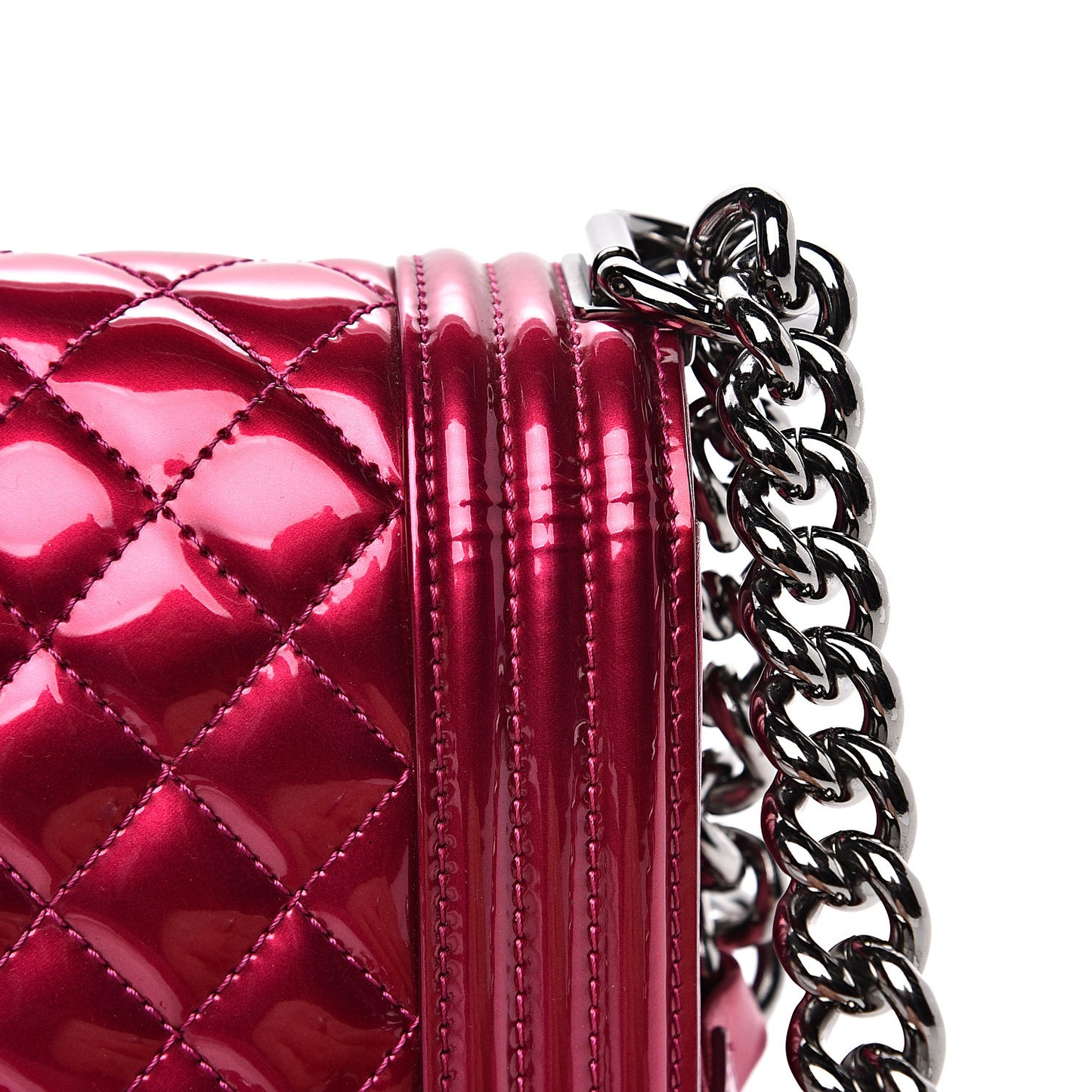 Metallic Patent Calfskin Quilted Medium Boy Flap Pink