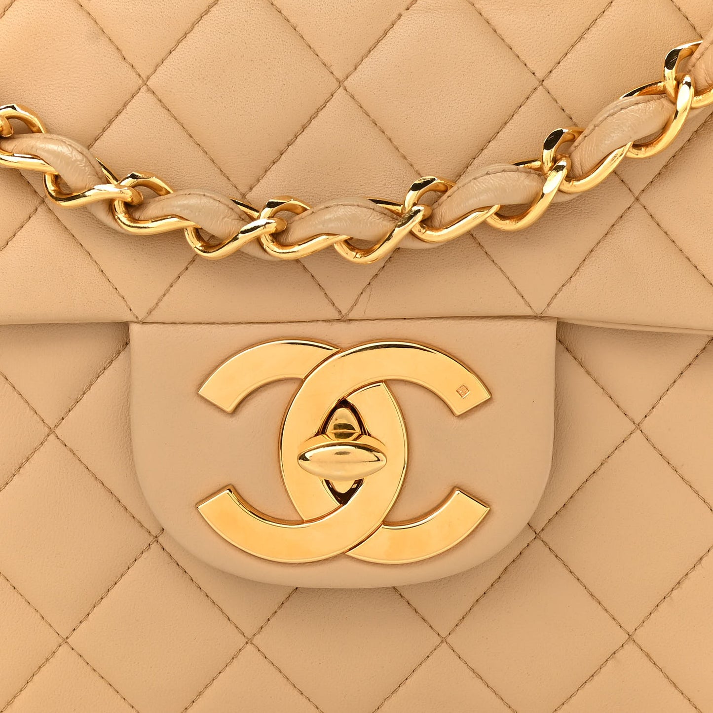 Lambskin Quilted XL Jumbo Single Flap Beige