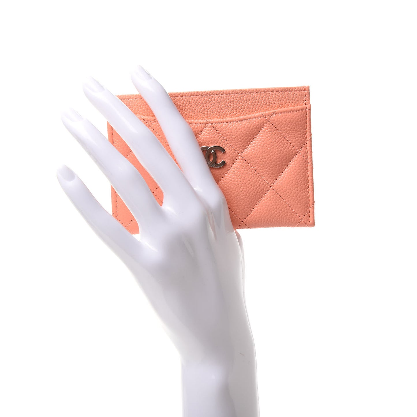 Caviar Quilted Card Holder Coral