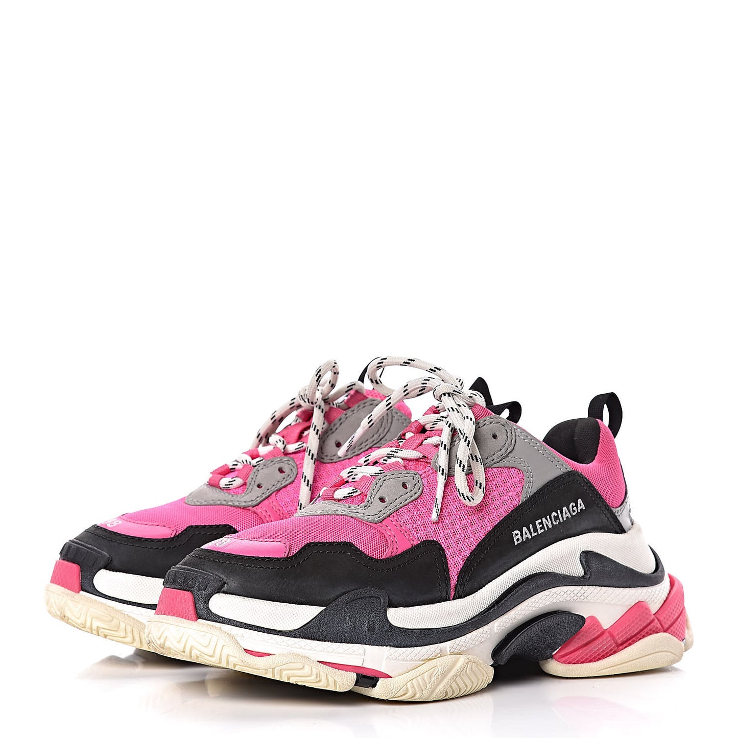 Fabric Mesh Womens Triple S Sneakers 38 Fluo Pink Grey White