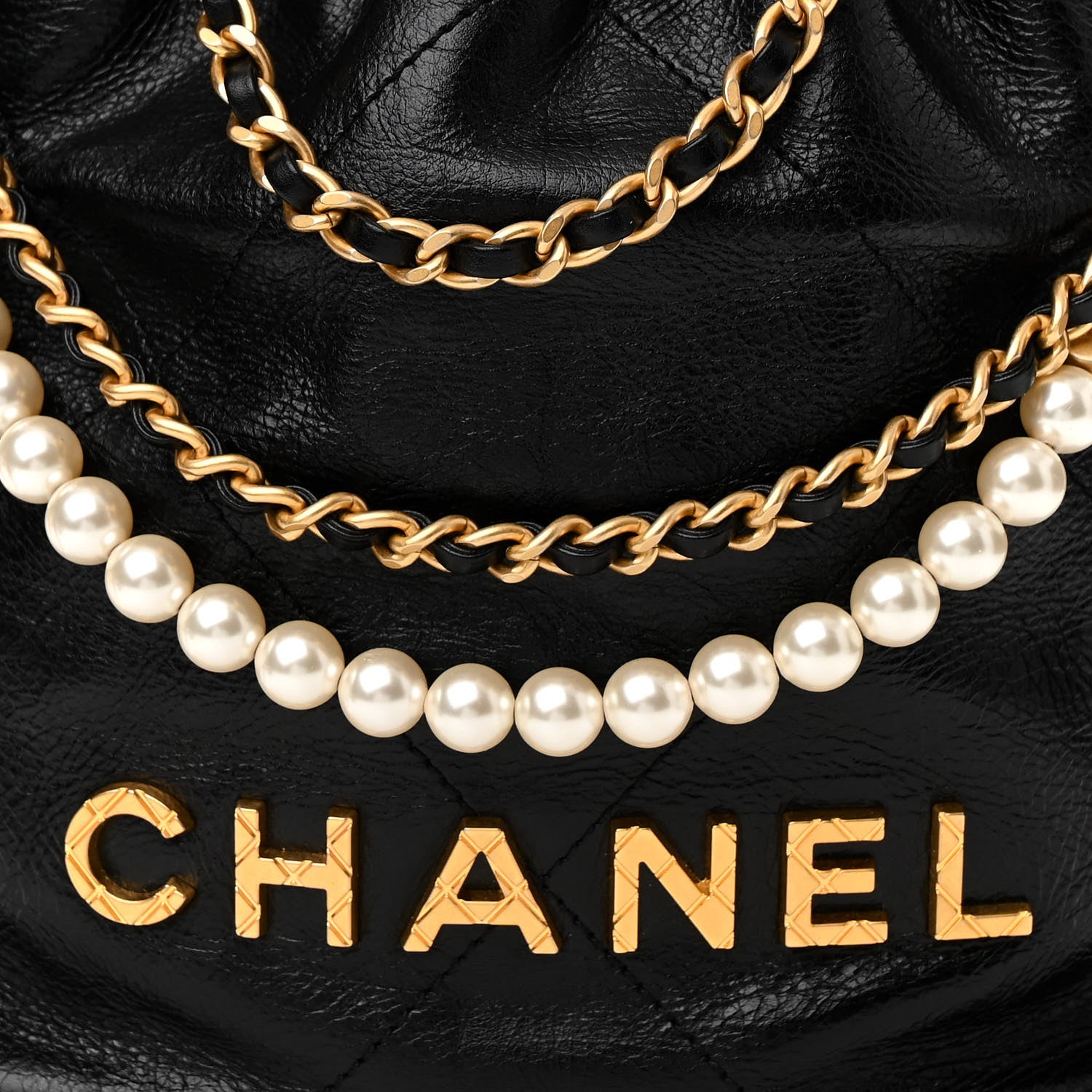 Chanel Shiny Crumpled Calfskin Quilted Pearl Mini Chanel 22 Black 8 of 11