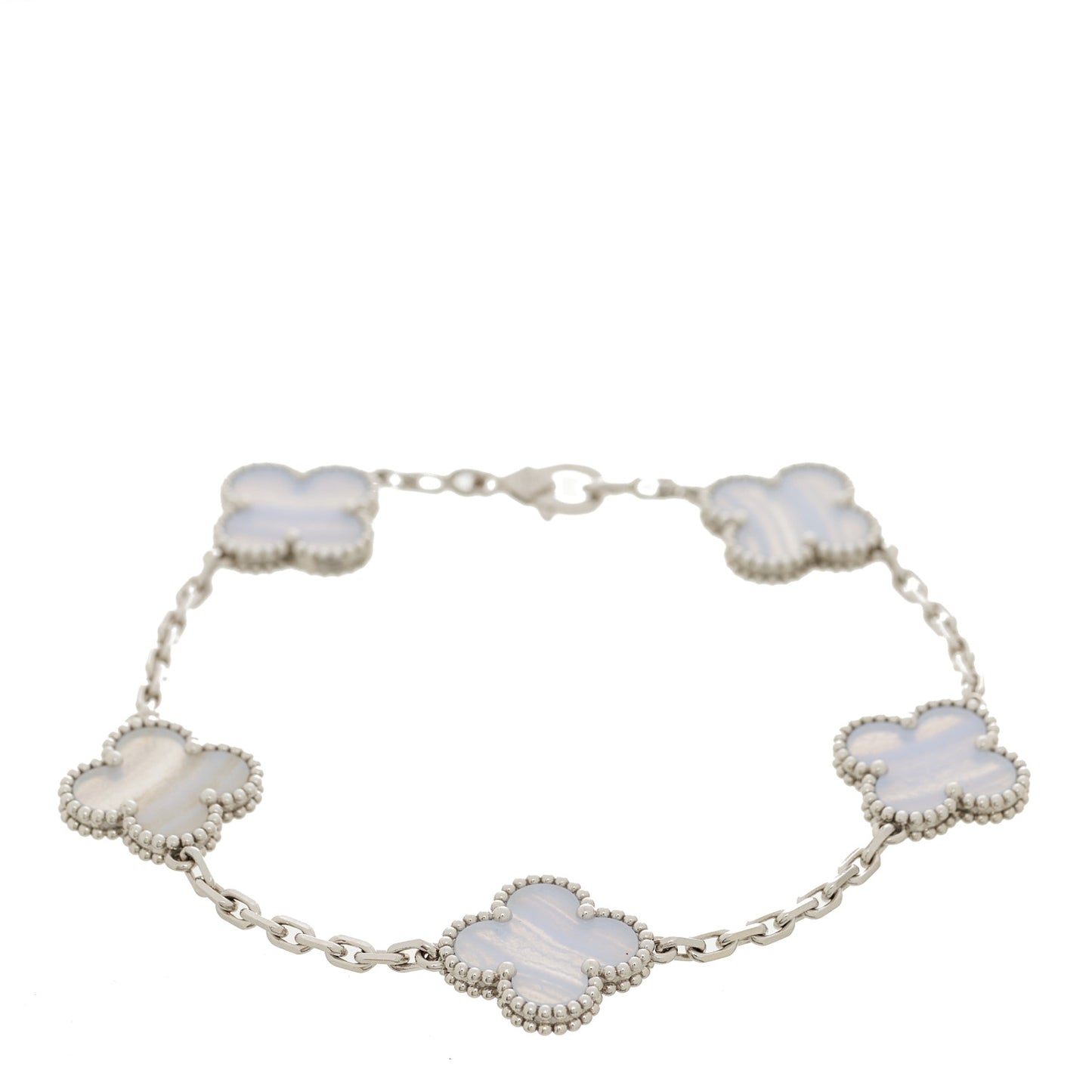 18K White Gold Chalcedony 5 Motifs Vintage Alhambra Bracelet