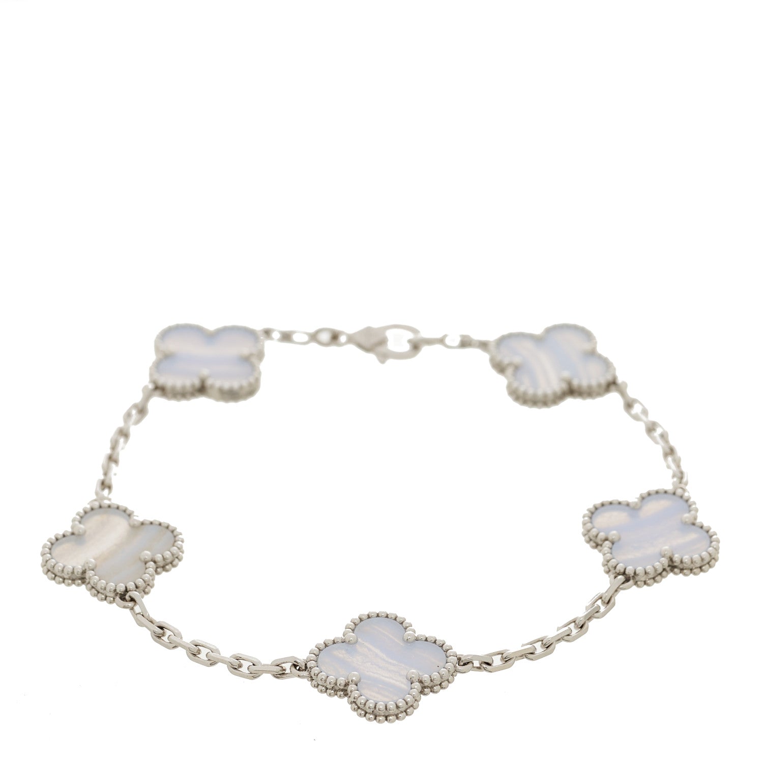 Van Cleef & Arpels 18K White Gold Chalcedony 5 Motifs Vintage Alhambra Bracelet 4 of 9