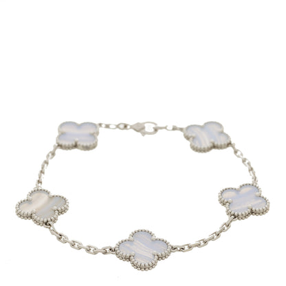 Van Cleef & Arpels 18K White Gold Chalcedony 5 Motifs Vintage Alhambra Bracelet 4 of 9