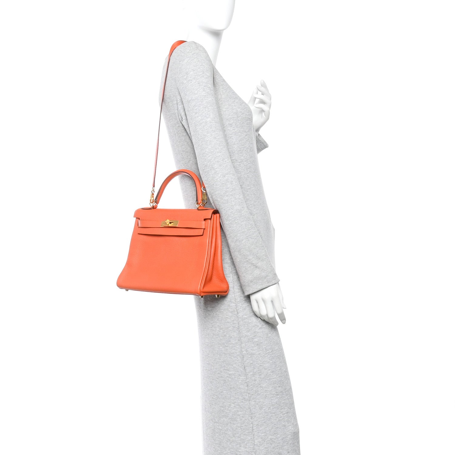 Hermes Taurillon Clemence Kelly Retourne 28 Orange 2 of 11
