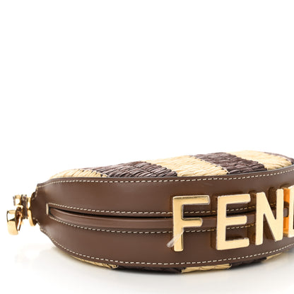 Fendi Raffia Vitello Grace Nano Fendigraphy Hobo Charm Natural Gianduia 9 of 10