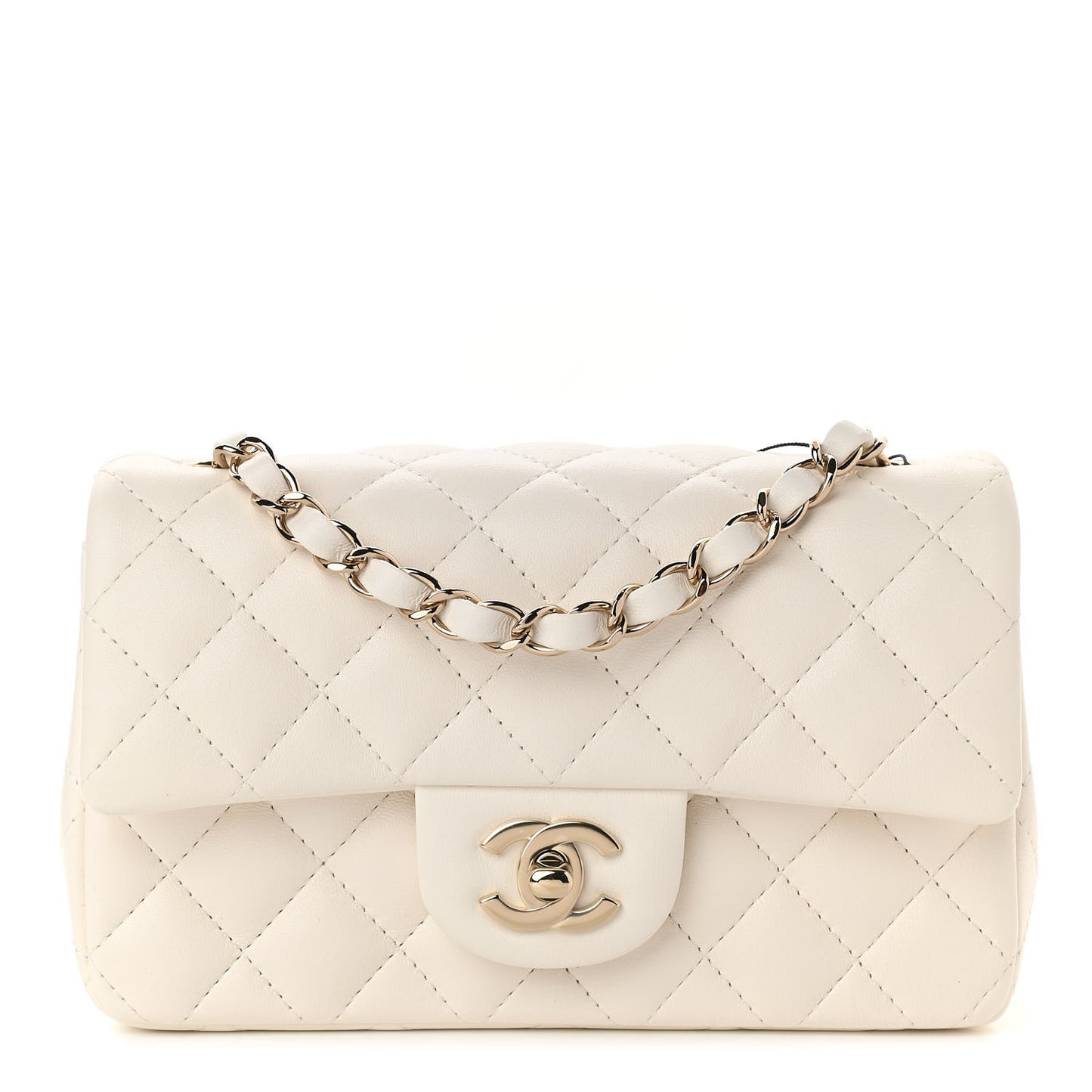 Lambskin Quilted Mini Rectangular Flap White