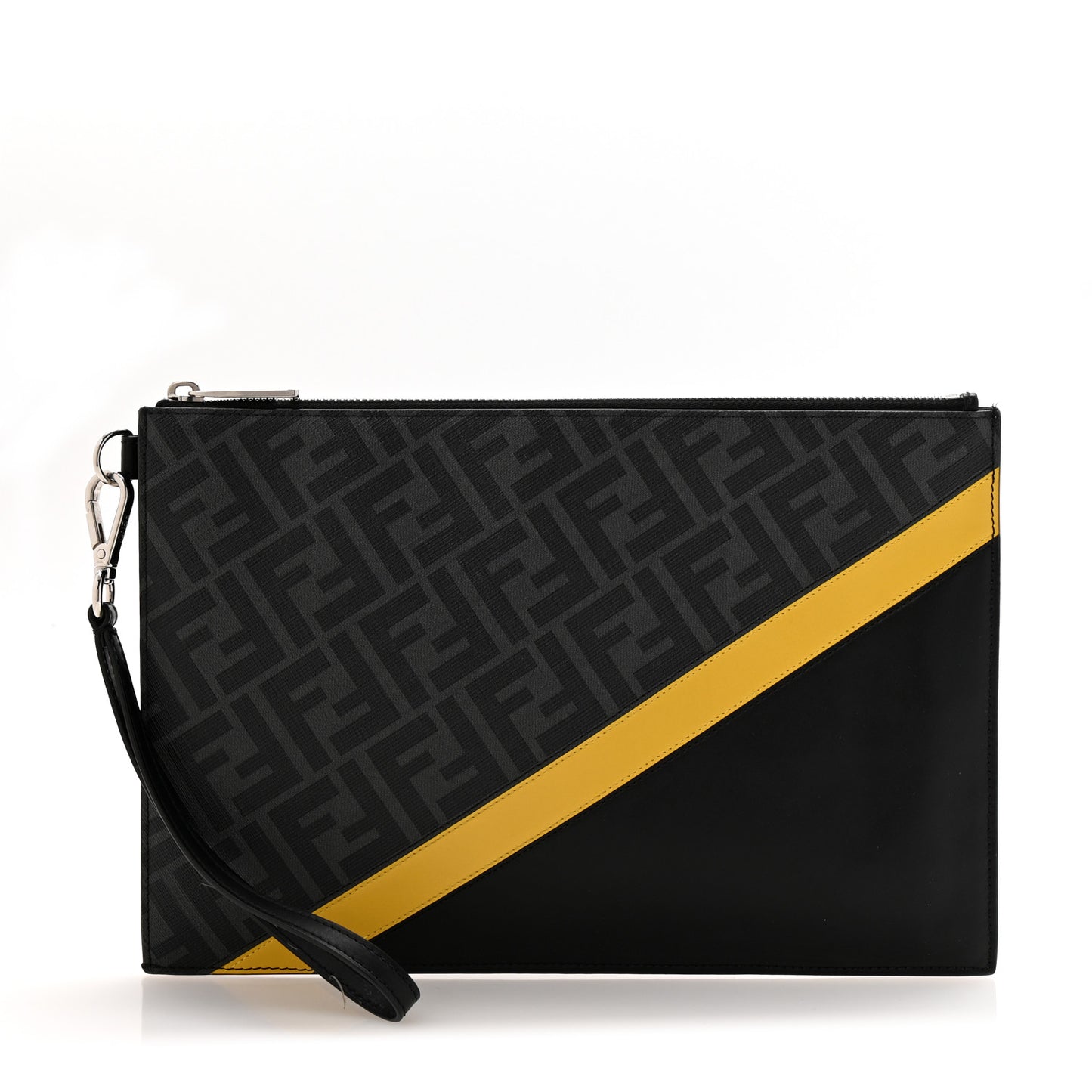 Glazed Fabric Vitello Liberty FF 1974 Diagonal Flat Clutch  Sunflower Black