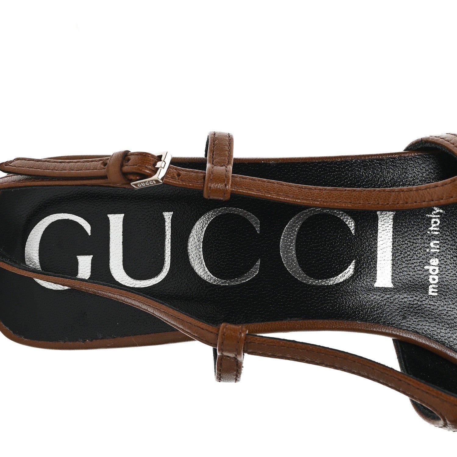 Gucci GG Monogram Malaga Kid Crystal Square G 35mm Slingback Pumps 36 Camel Ebony Cuir 8 of 9