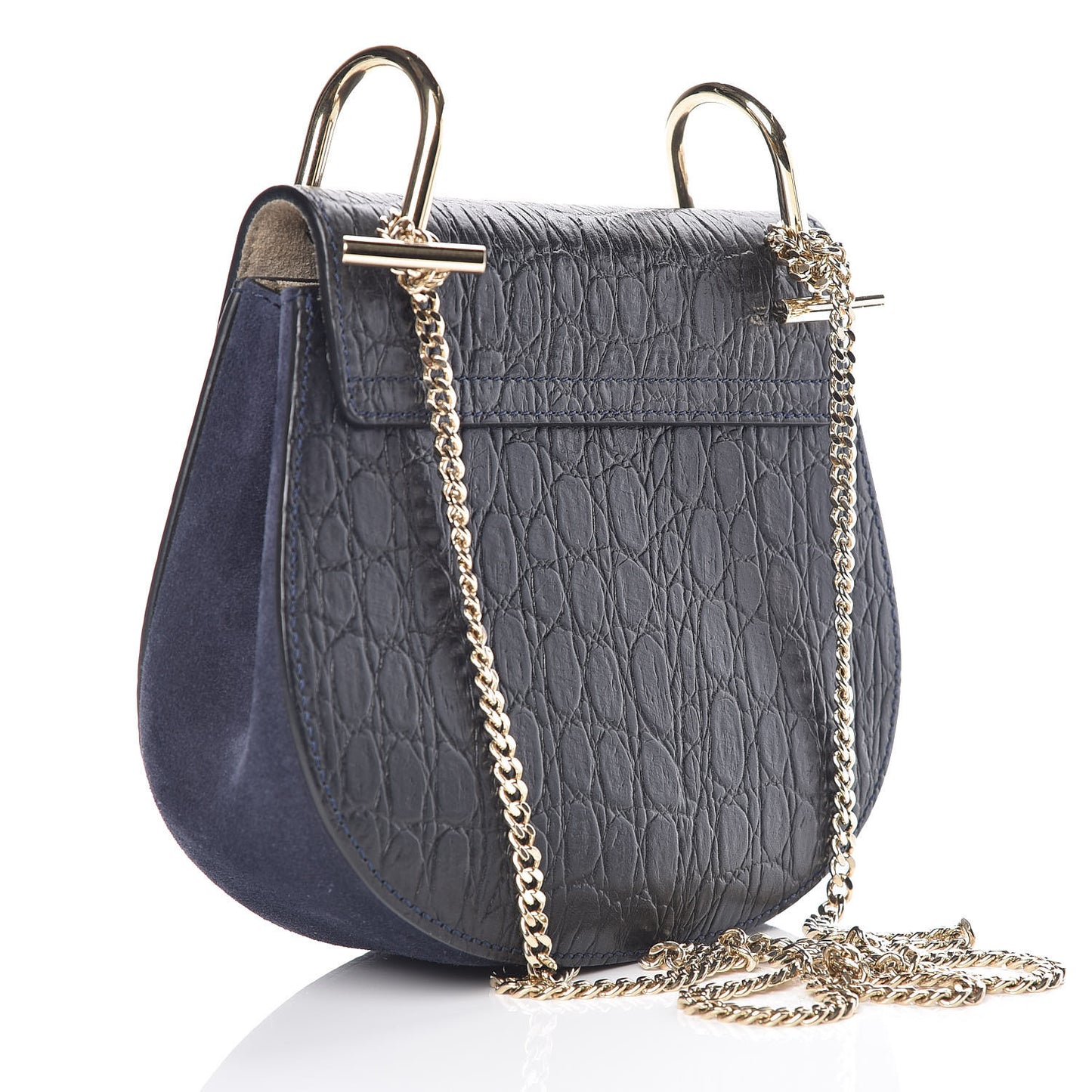 Calfskin Crocodile Embossed Mini Drew Shoulder Bag Navy