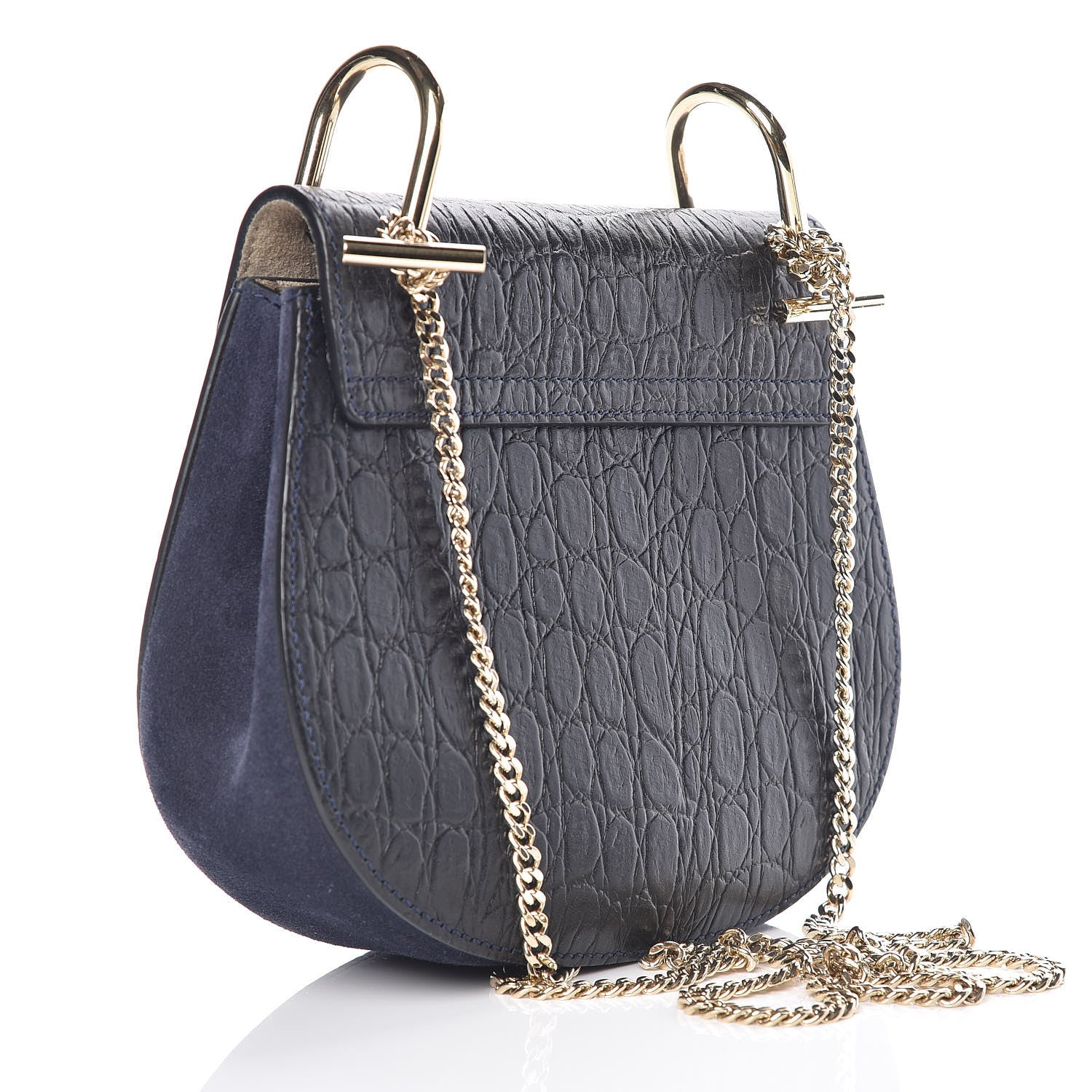 Chloe Calfskin Crocodile Embossed Mini Drew Shoulder Bag Navy 3 of 8