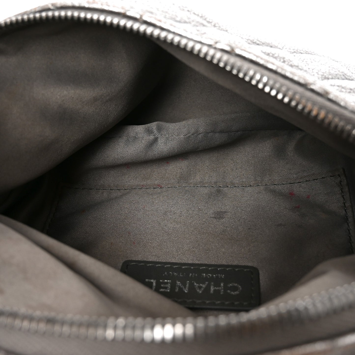 Metallic Goatskin Quilted Banane Waist Bag Fanny Pack Silver
