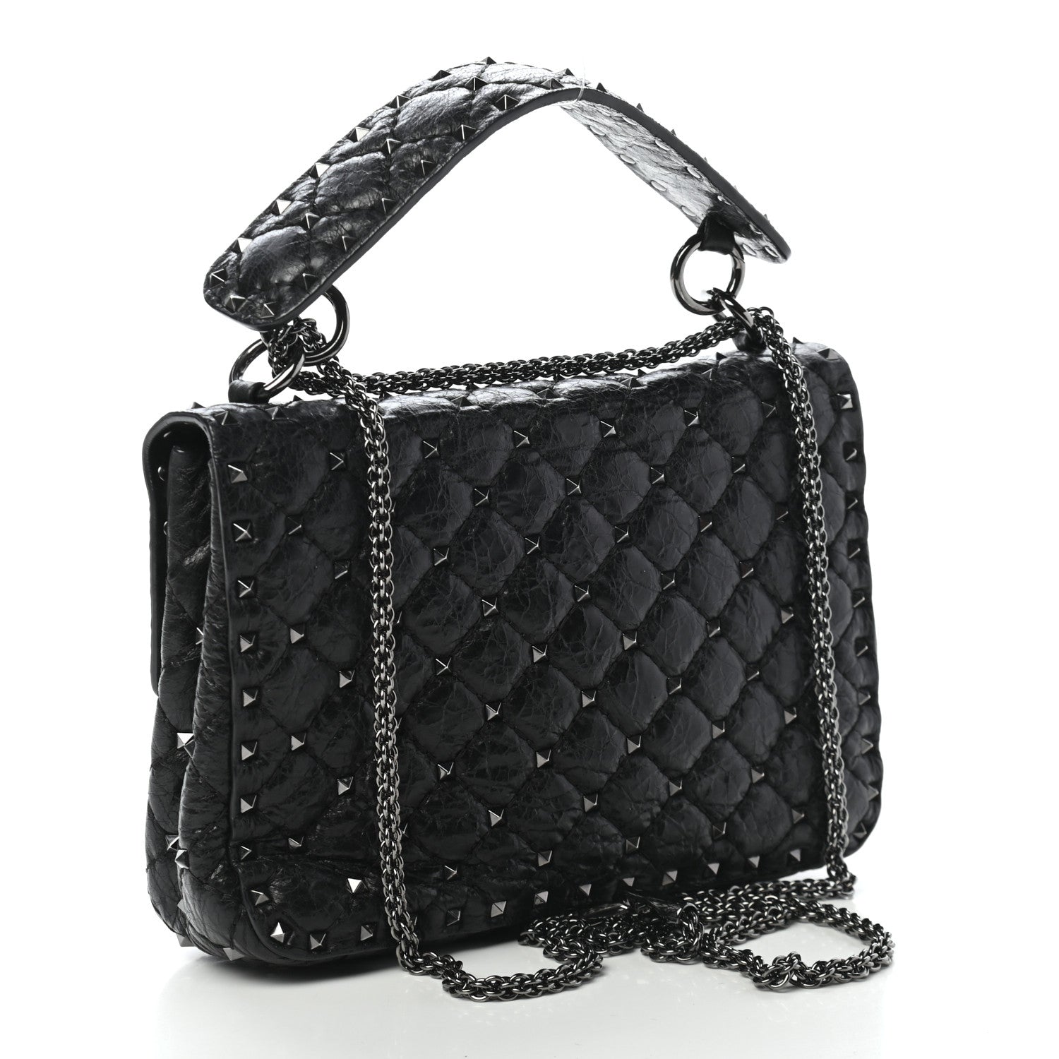 Valentino Garavani Craquele Nappa Medium Rockstud Spike Shoulder Bag Black 3 of 8