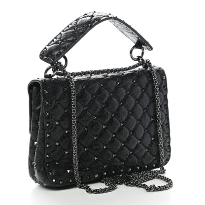 Valentino Garavani Craquele Nappa Medium Rockstud Spike Shoulder Bag Black 3 of 8