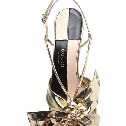 Gucci Metallic Nappa Bow Daphne Mid Heel Sandals 38.5 Platino 10 of 11