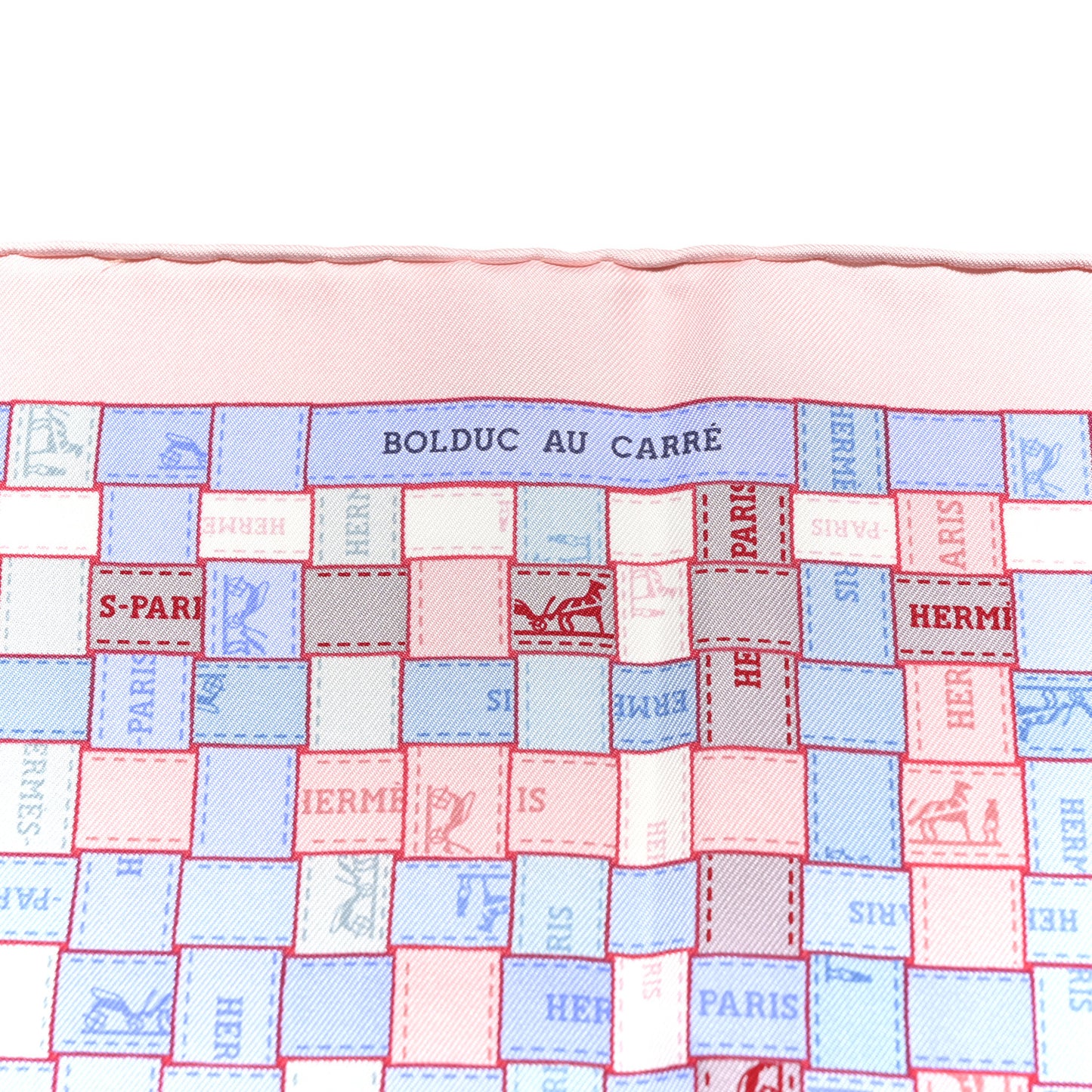 Silk Bolduc Au Carre Scarf 90 Bleu Pale Rose Pale
