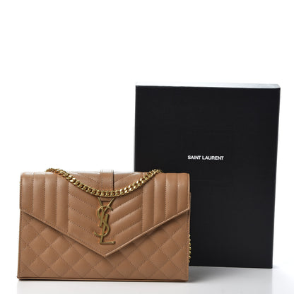 Saint Laurent Grain De Poudre Mixed Matelasse Triquilt Monogram Chain Wallet Dune 9 of 9
