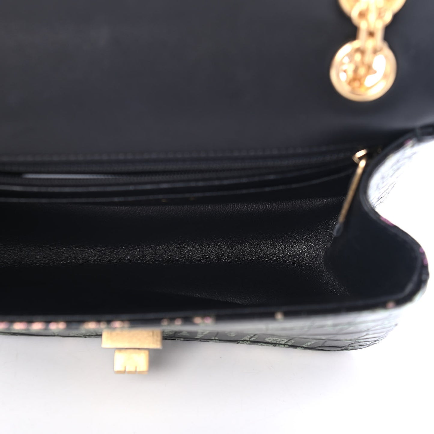 Calfskin Crocodile Embossed Graffiti 2.55 Mini Cocodile Reissue Flap Black Pink
