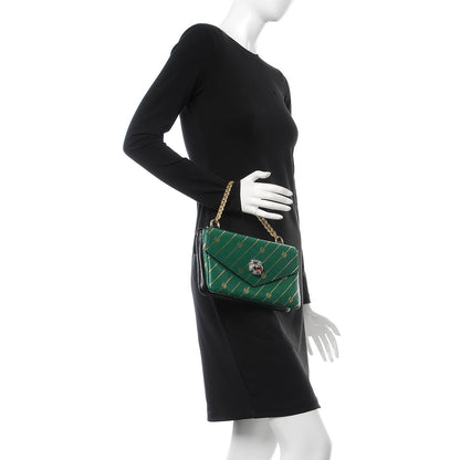 Gucci Calfskin Diagonal GG Medium Thiara Double Envelope Shoulder Bag Emerald Green Black 5 of 11