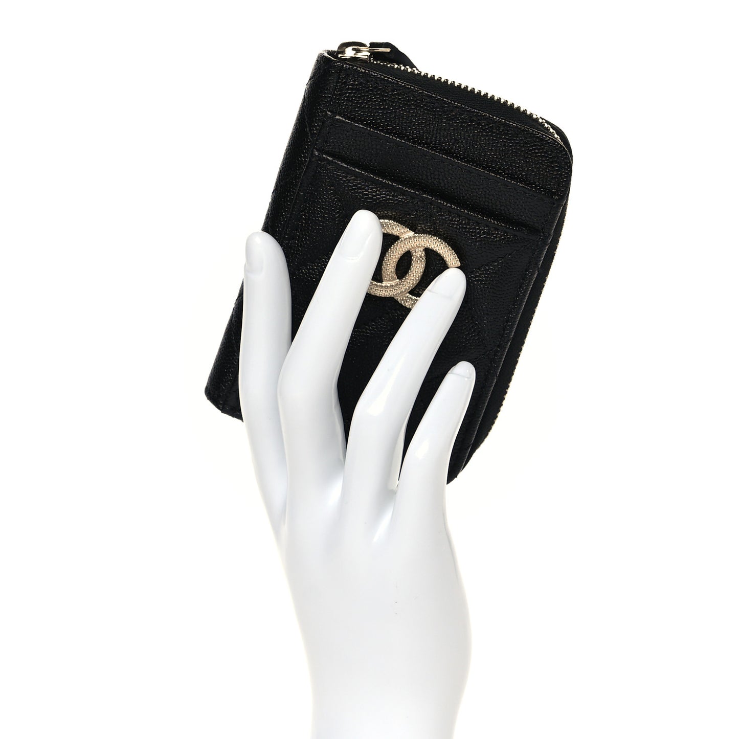Caviar Quilted Studded CC Zip Card Holder Black