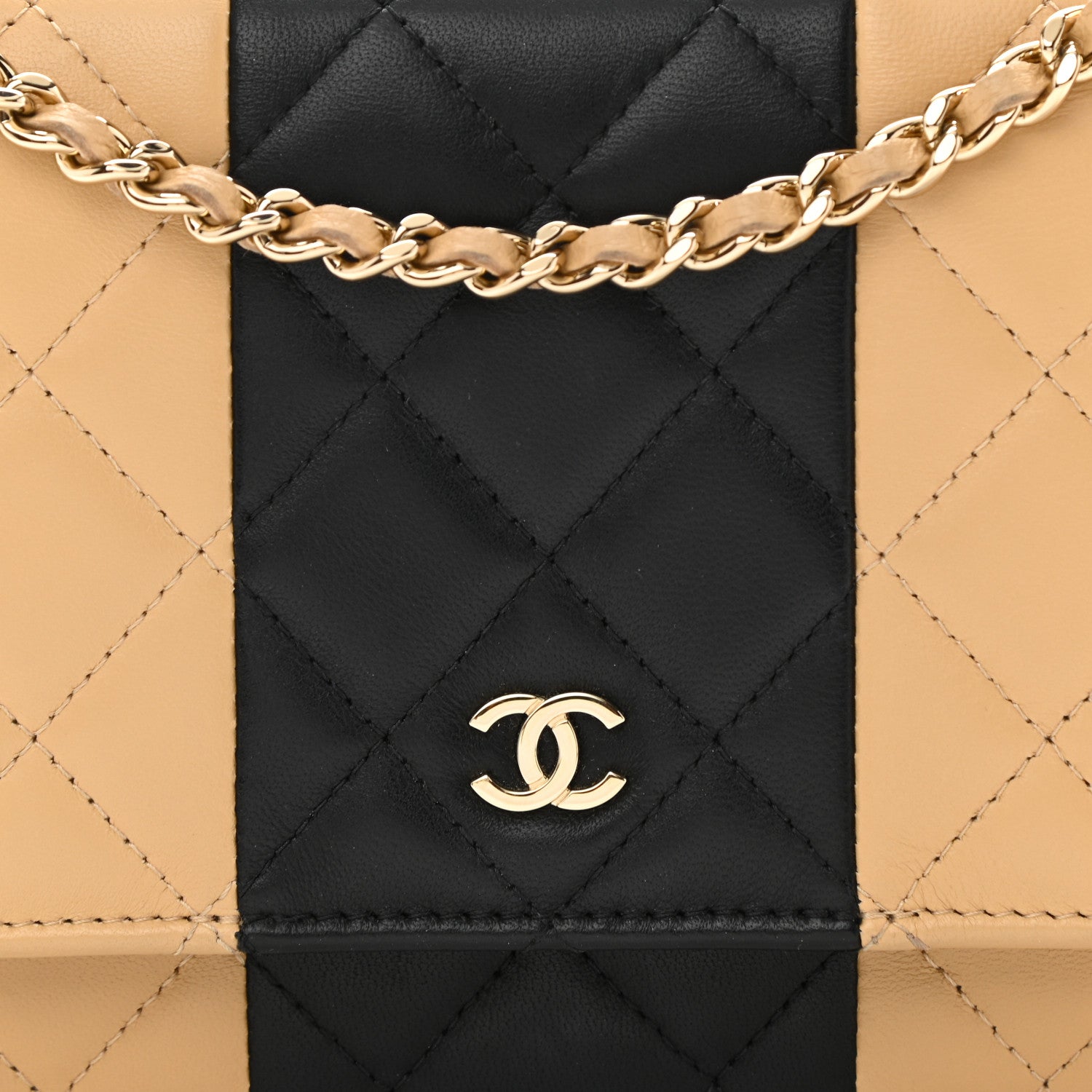Chanel Lambskin Quilted Wallet On Chain WOC Beige Black 9 of 12