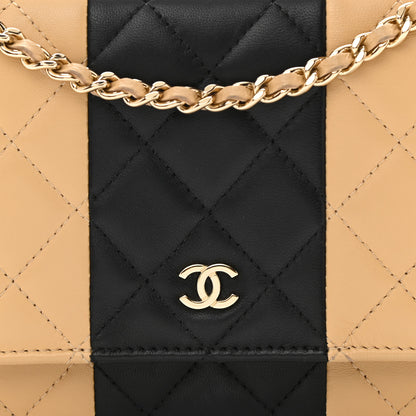 Chanel Lambskin Quilted Wallet On Chain WOC Beige Black 9 of 12
