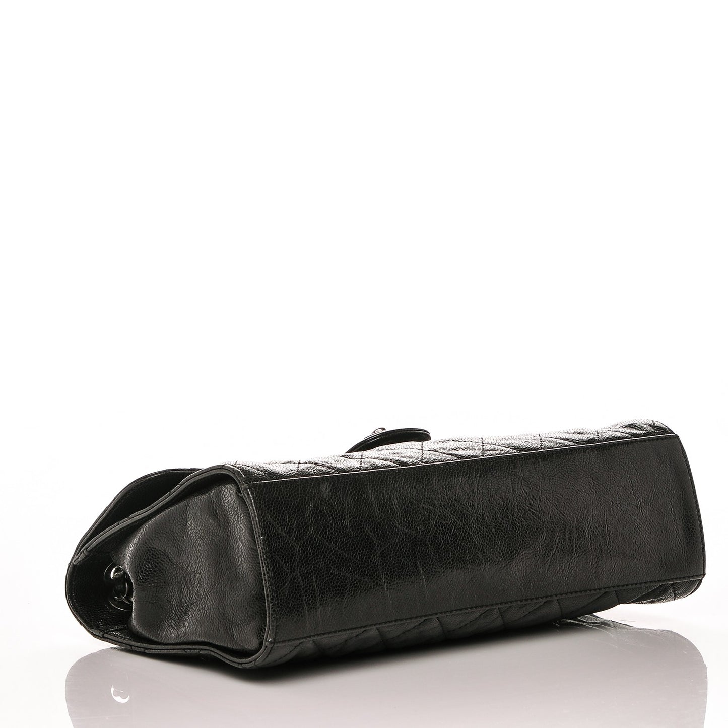 Crumpled Grained Calfskin Jumbo CC Crave Flap Black