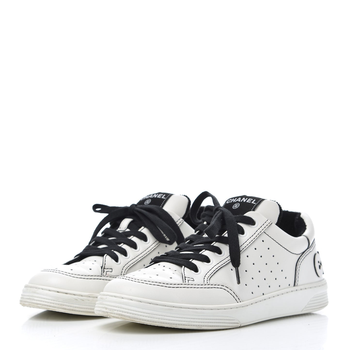Calfskin Womens Logo Sneakers 39 White Black