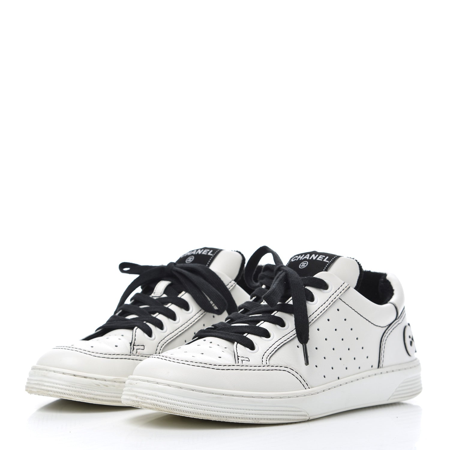 Chanel Calfskin Womens Logo Sneakers 39 White Black 3 of 23