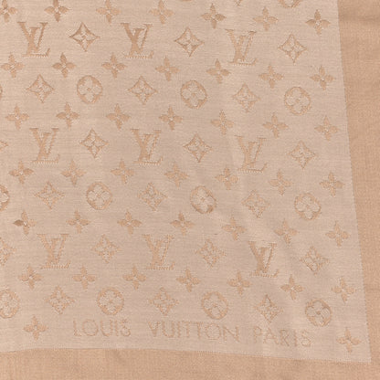 Louis Vuitton Silk Wool Monogram Denim Shawl Beige Rose 2 of 3