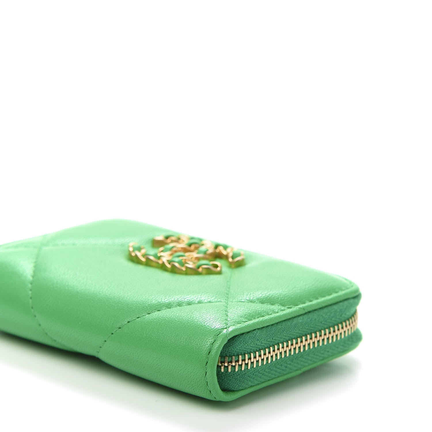 Chanel Goatskin Quilted 19 Zip Around Coin Purse Wallet Green 9 of 9